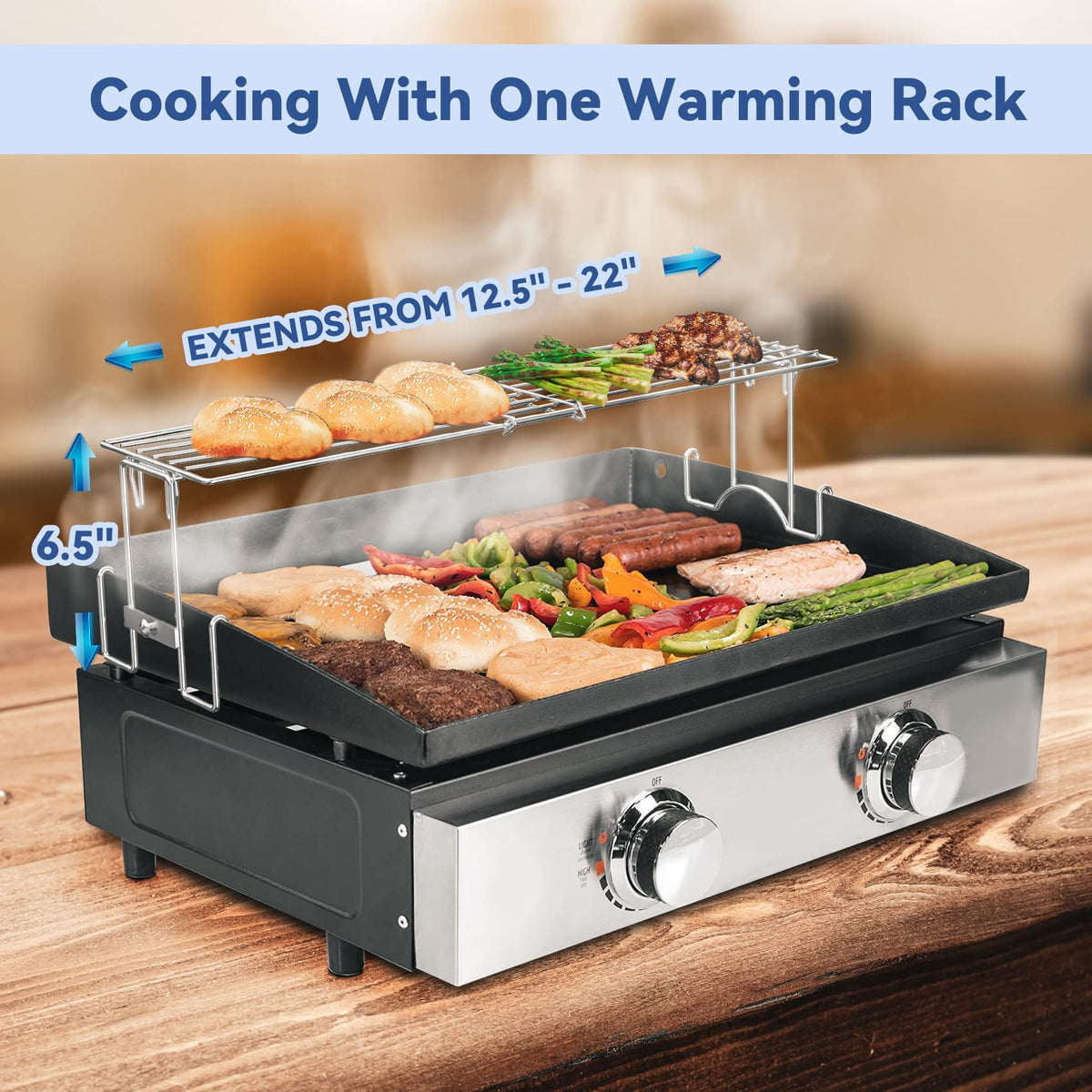 Skyflame Adjustable Griddle Warming Rack | Universal Stainless Steel, Fits 17–36 Inch Griddles