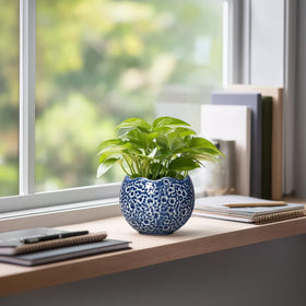 Thirtypot 4-Inch Moon-Design Ceramic Plant Pot with Drainage Hole - Blue | Indoor & Outdoor Decor