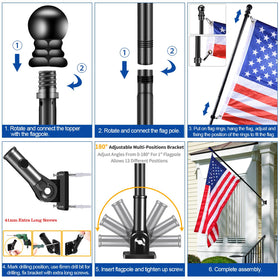 BONWIN 180° adjustable bracket provides 13 angles for ideal flag position