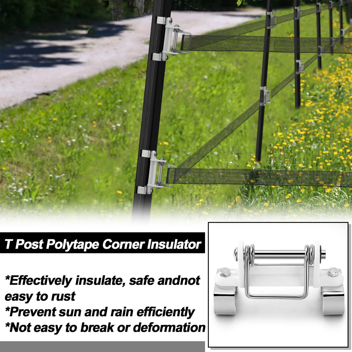 Blulu 10 Pcs T Post Polytape Corner Insulators – Durable T-Post End Insulators for Agricultural Fencing