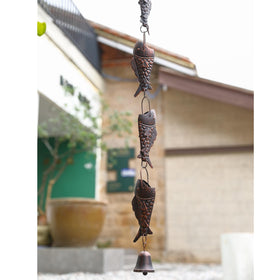 Phaxth Antique Bronze Rain Chain with Rainbow Trout — 8.5 ft Heavy-Duty Gutter Decor
