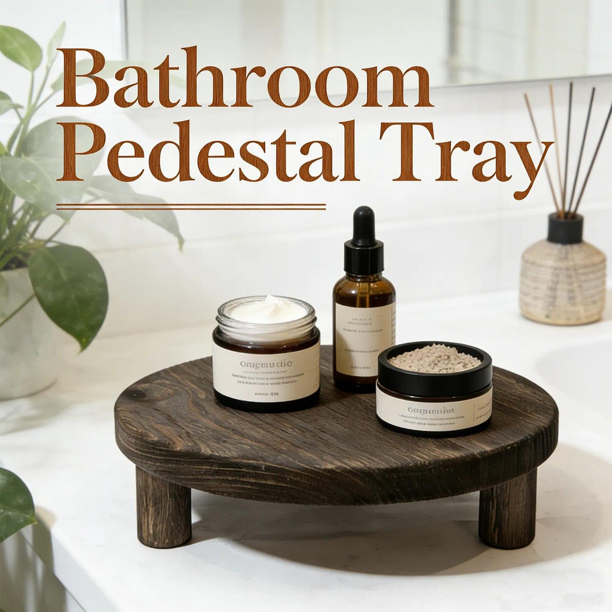 ORBEIN wooden plant stand bathroom decor for soaps and cosmetics