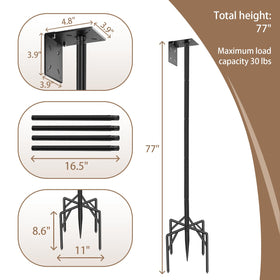 ReTang 77-Inch Heavy Duty Bird Feeder Pole with 5-Prong Base — Rust-Proof, Adjustable & Multi-Function