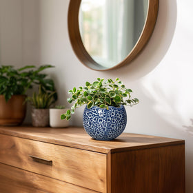 Thirtypot 4-Inch Moon-Design Ceramic Plant Pot with Drainage Hole - Blue | Indoor & Outdoor Decor