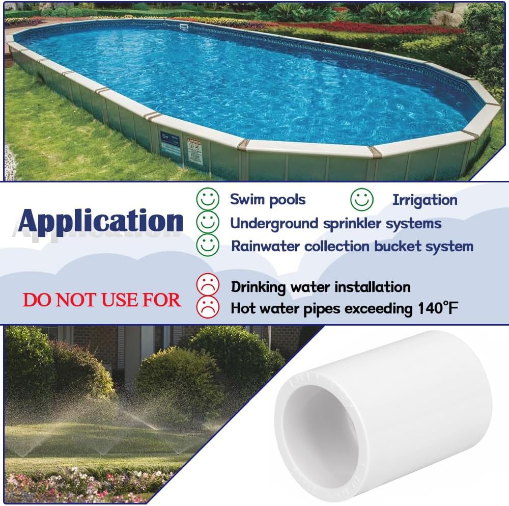 12 Pack 1/2" PVC Pipe Coupling Adapter Pipe Fitting Connector (Socket x Socket), Furniture Build Grade SCH40 1/2 Inch PVC Pipe Slip Socket Connectors for Home or Industrial Use, White