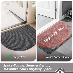 BEQHAUSE Dirt Trapper Door Mat 24" x 36" Half Circle Non-Slip Washable Doormats Entrance Rugs Absorbent Welcome Low Profile Floor Mats for Front Back Door and Entryway, Charcoal