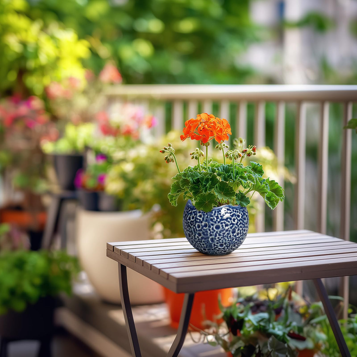 Thirtypot 4-Inch Moon-Design Ceramic Plant Pot with Drainage Hole - Blue | Indoor & Outdoor Decor