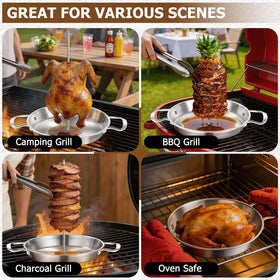 P&P CHEF Shawarma Pan with 3 Spikes — 10\" Vertical Skewer Pan for Grill, Oven & Smoker