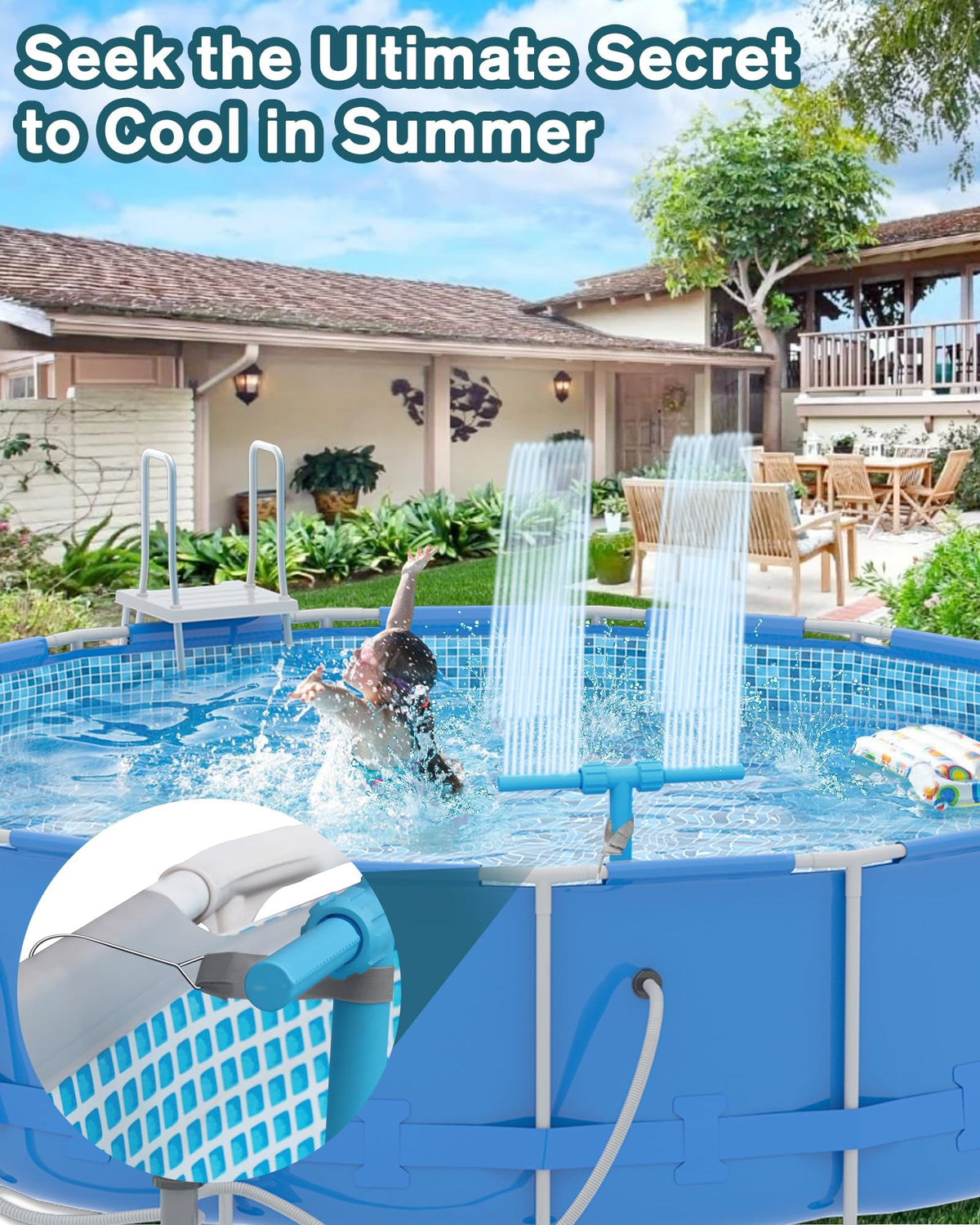 Spyong Pool Fountain 360° Dual Spray, Adjustable Height – 2-in-1 Waterfall for Above/Inground Pools