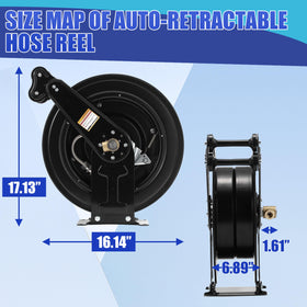 FIXFANS 50 ft Auto-Rewind High Pressure Hose Reel, 4000 PSI, Steel Dual Arm
