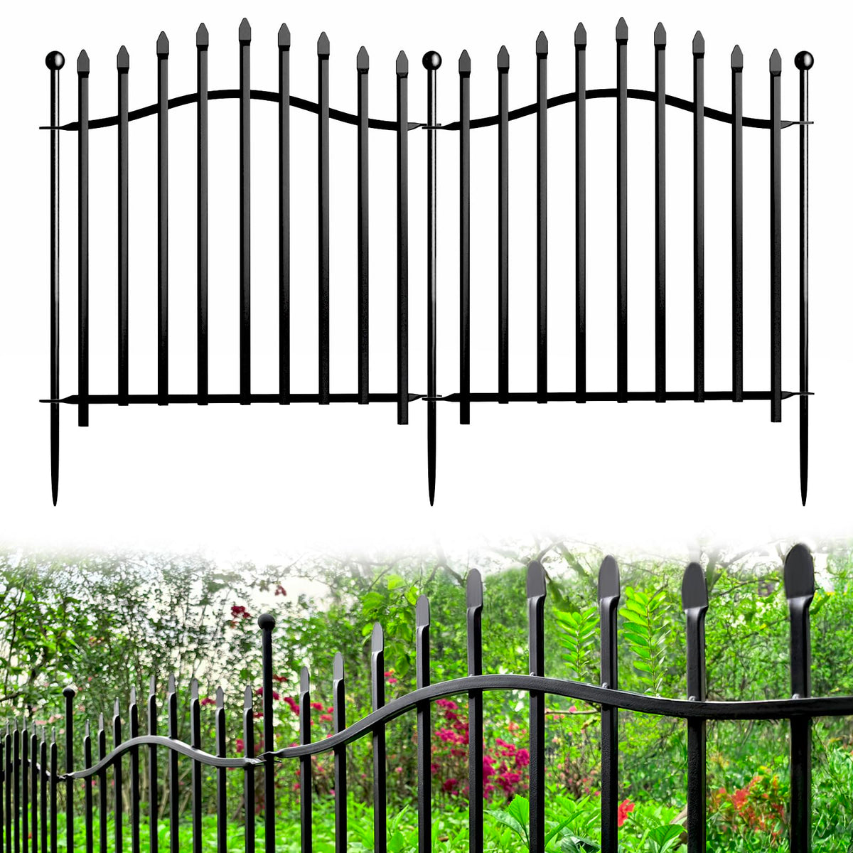 Bilibompa 10-Panel No-Dig Garden Fence | 24 in H x 27 in W, 22.5 ft Long