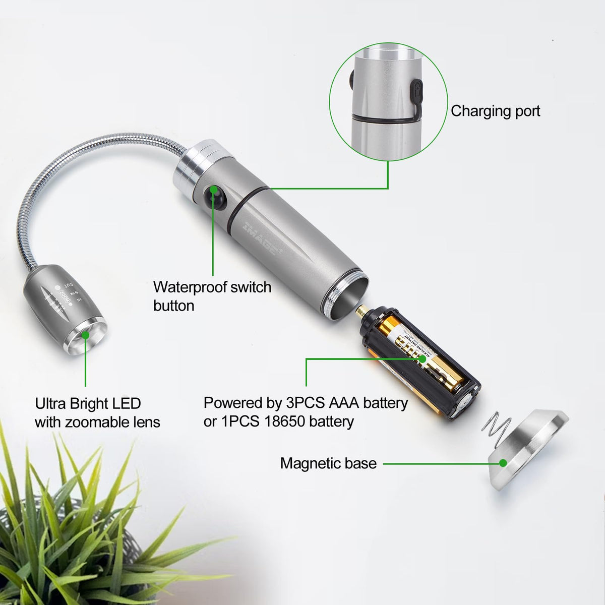 IMAGE flexible gooseneck lets you aim light precisely without tools