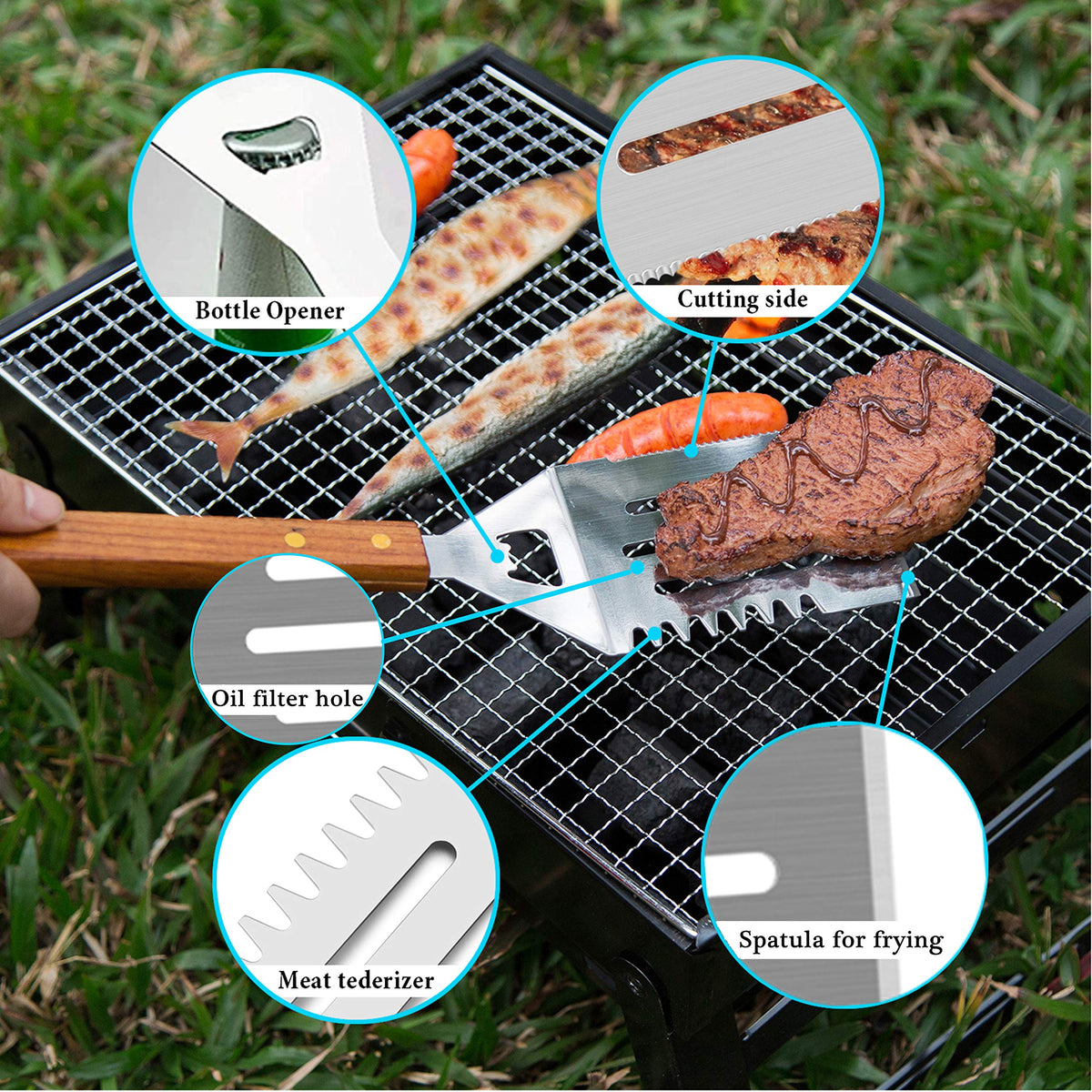 IMAGE Wooded BBQ meat fork designed for stable handling.