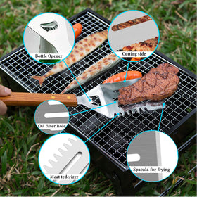 IMAGE Wooded BBQ meat fork designed for stable handling.