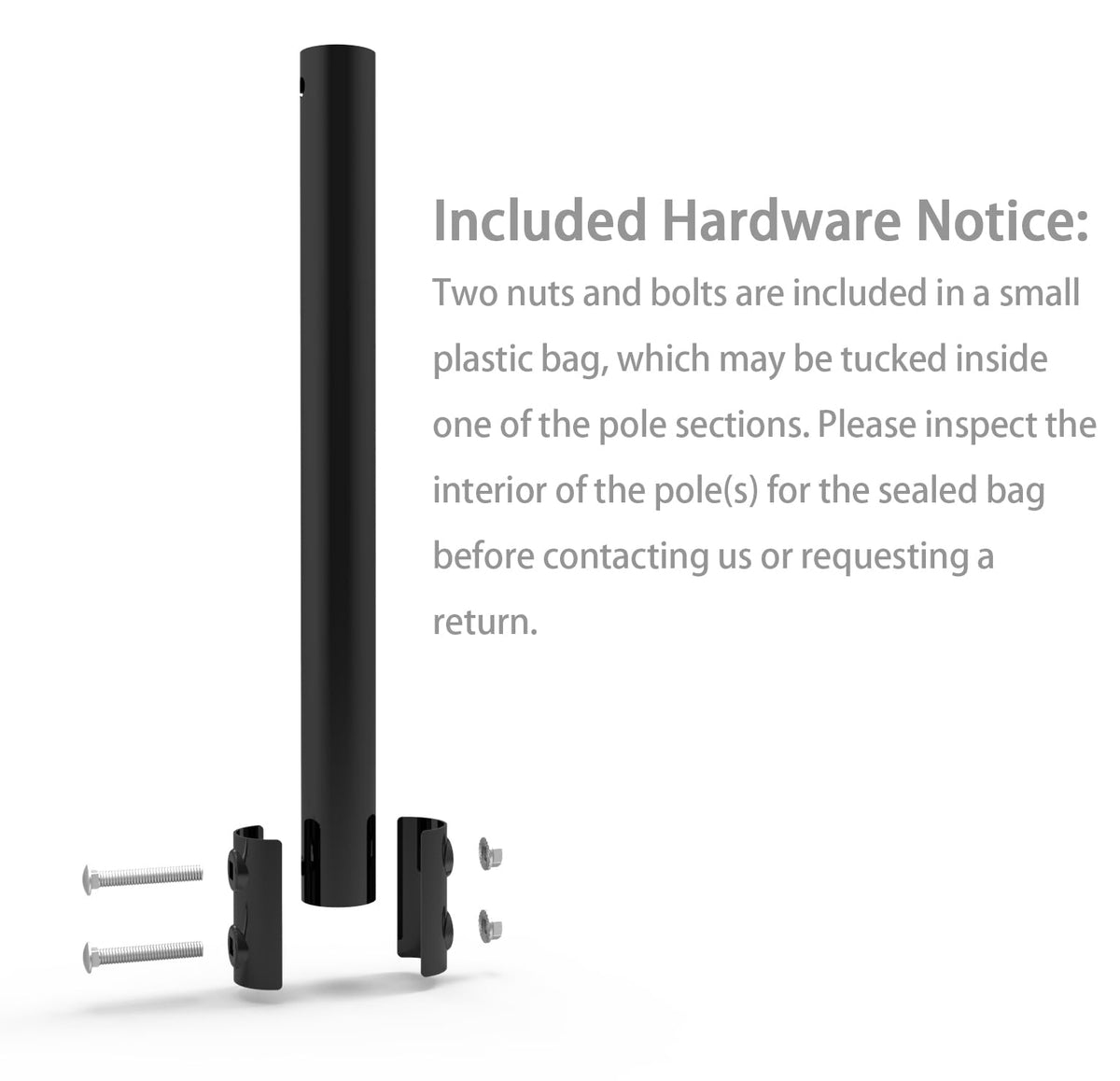 Imbesel extension pole packaging shows included hardware inside