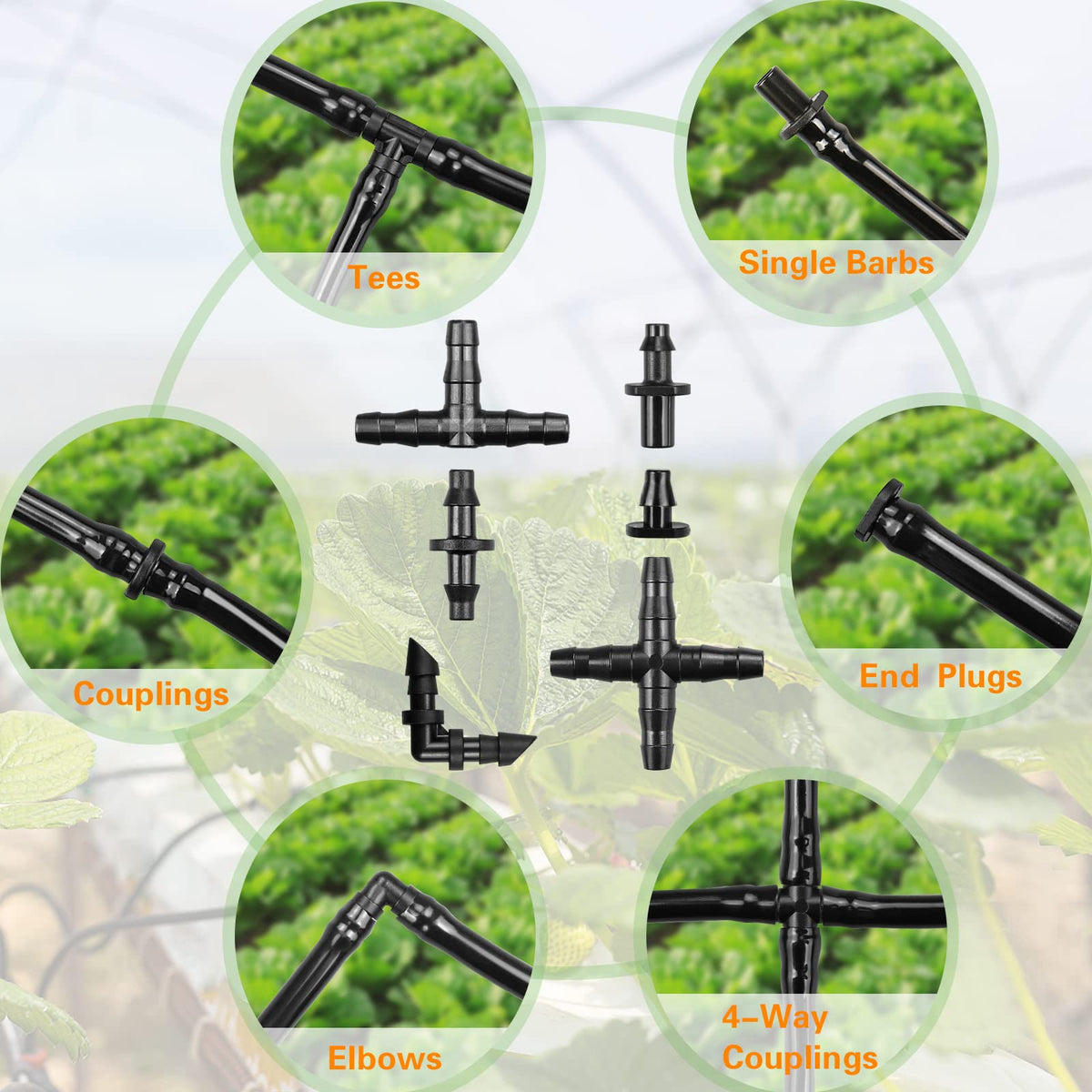 iMopo barbed connectors kit-elbows create compact turns without leaks in drip lines.