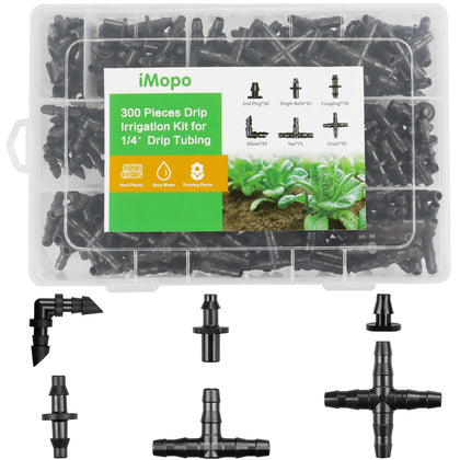 iMopo barbed connectors kit with straight barbs for secure 1/4-inch tubing connections.