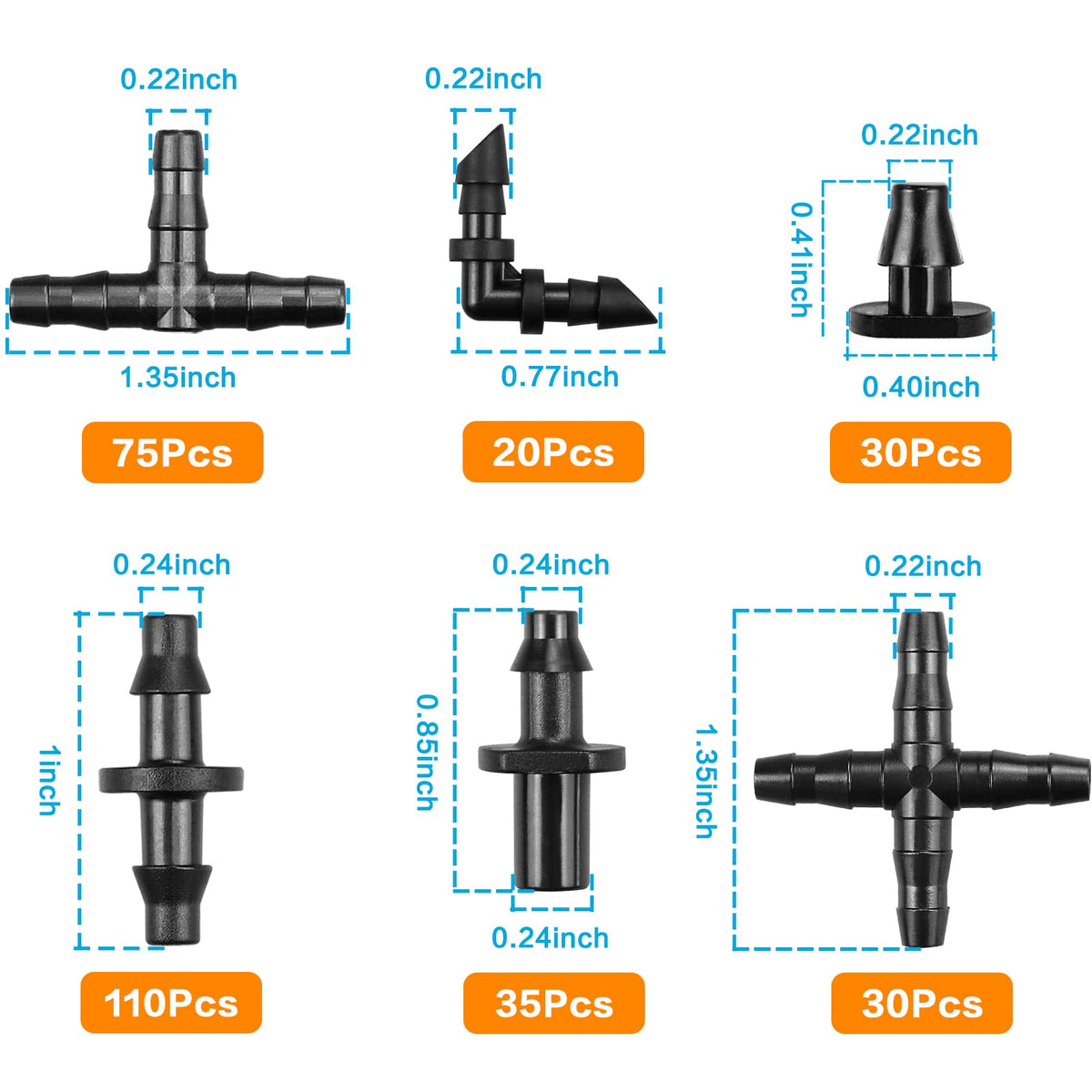 iMopo barbed connectors kit-tees enable versatile irrigation splits for beds and containers.