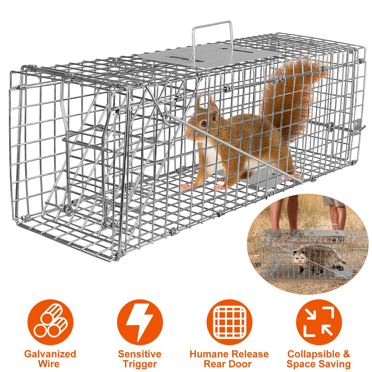 iMounTEK humane animal trap rear release door for controlled release