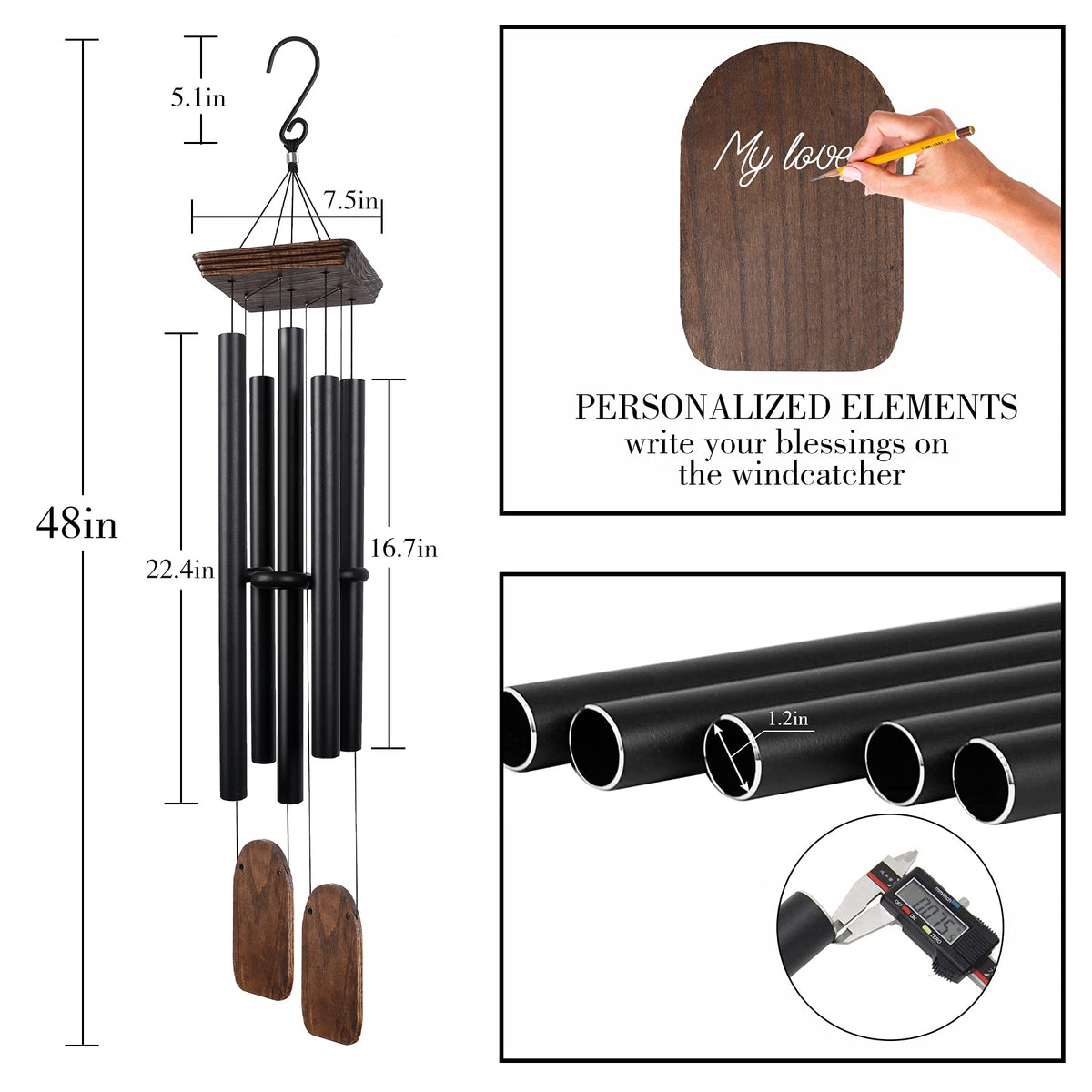 Implication ash wood frame wind chime for all-weather outdoor use.