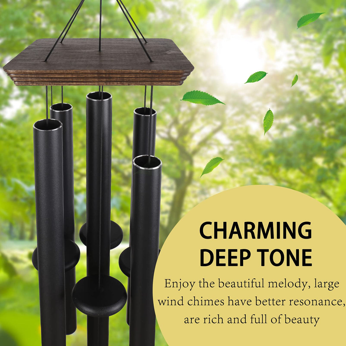 Implication powder-coated aluminum tubes provide rich resonance in outdoor settings.