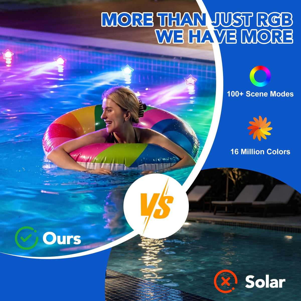 Implimage app-controlled pool light for easy color and scene setup.