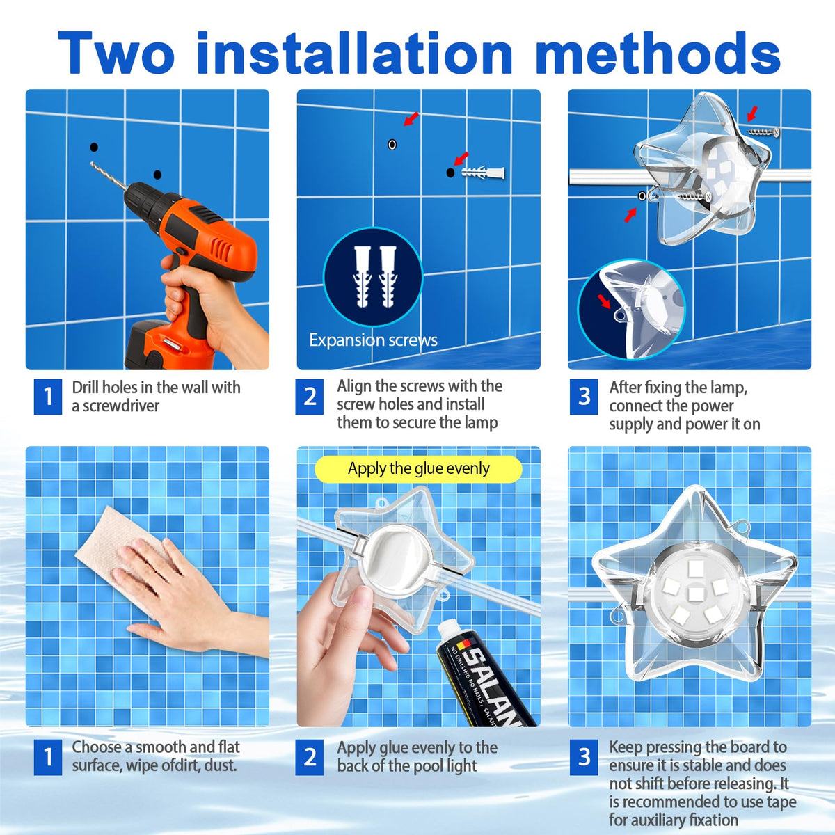 Implimage inground and above-ground pool light for versatile installations.