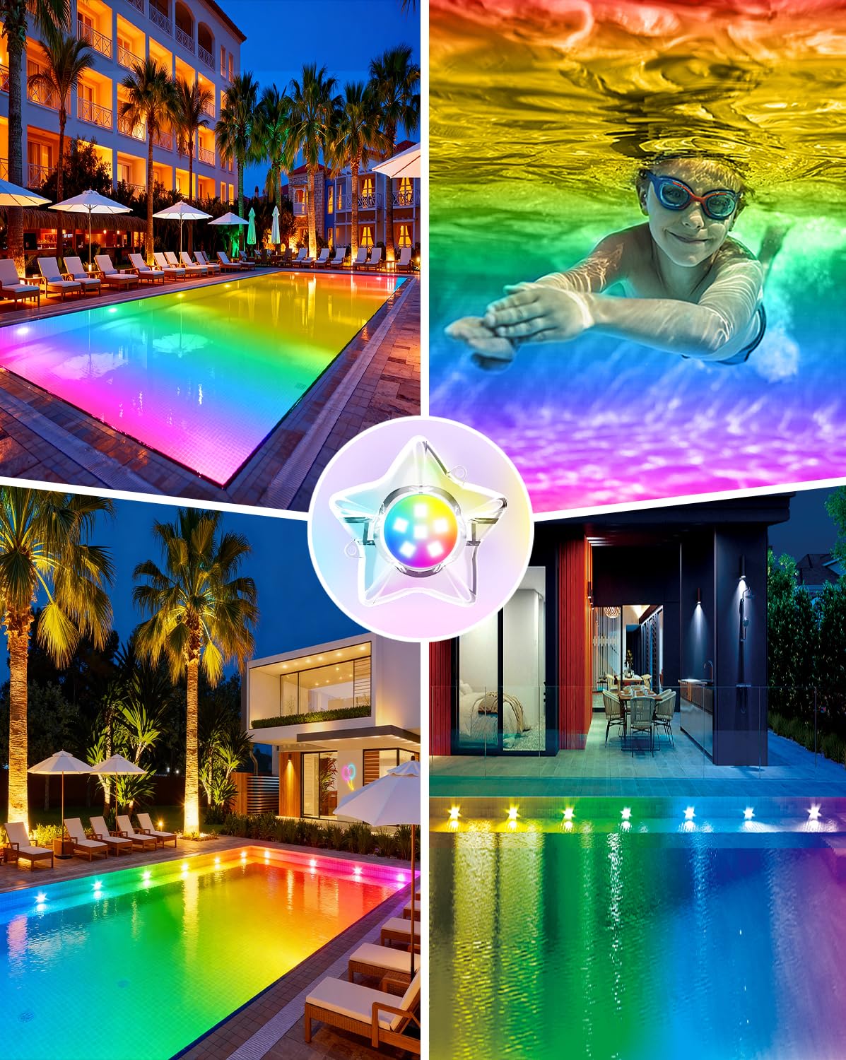Implimage remote-control pool light for quick color changes.