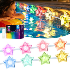 Implimage RGBIC pool light underwater 50ft glow enhances night swimming ambiance.