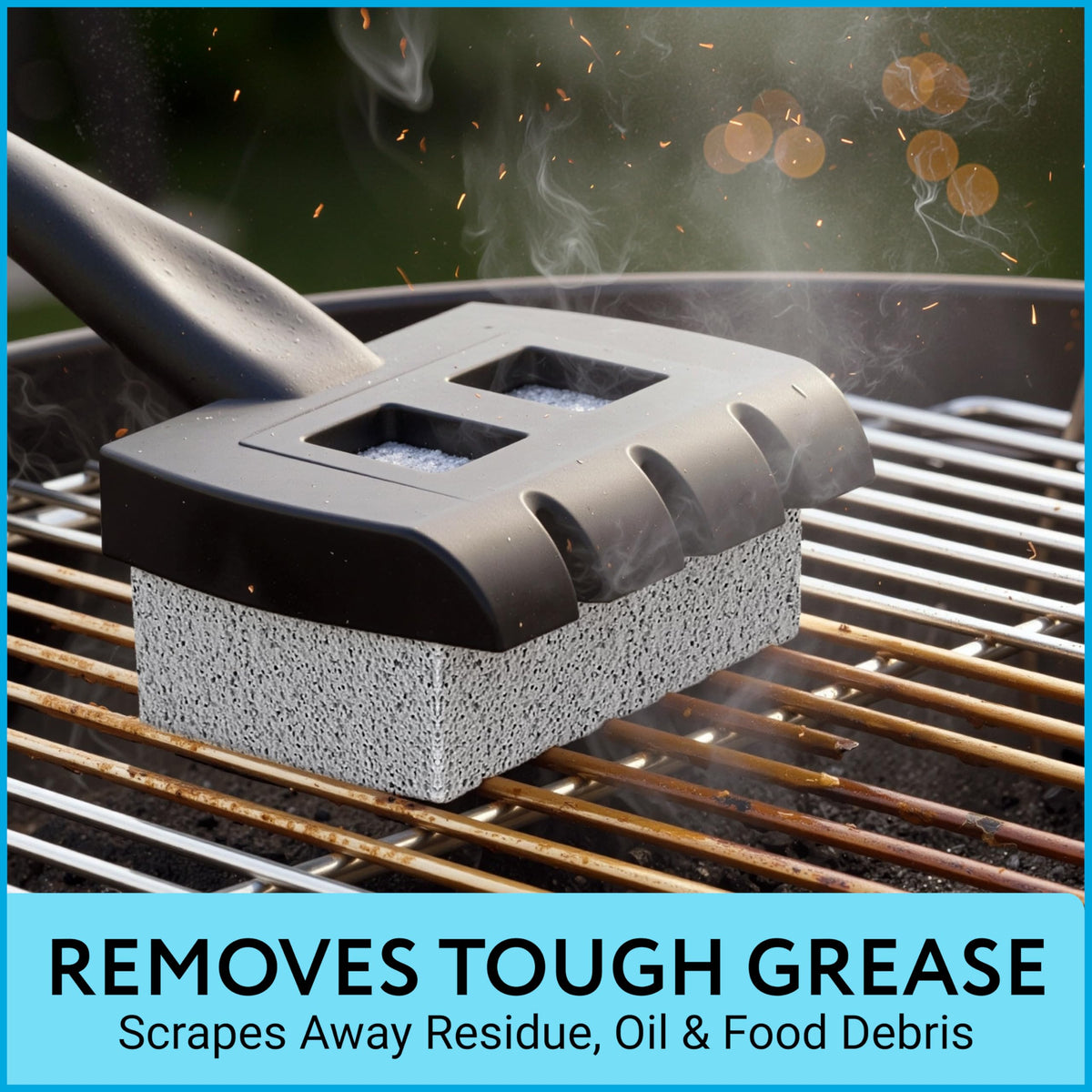 IMPRESA long-handle design supports comfortable, efficient grill cleaning from top to grate.