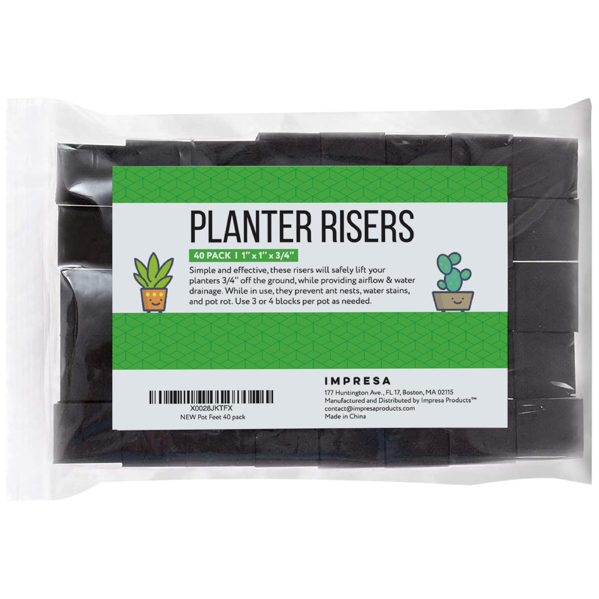 IMPRESA foam rubber feet minimize moisture pooling under planters.
