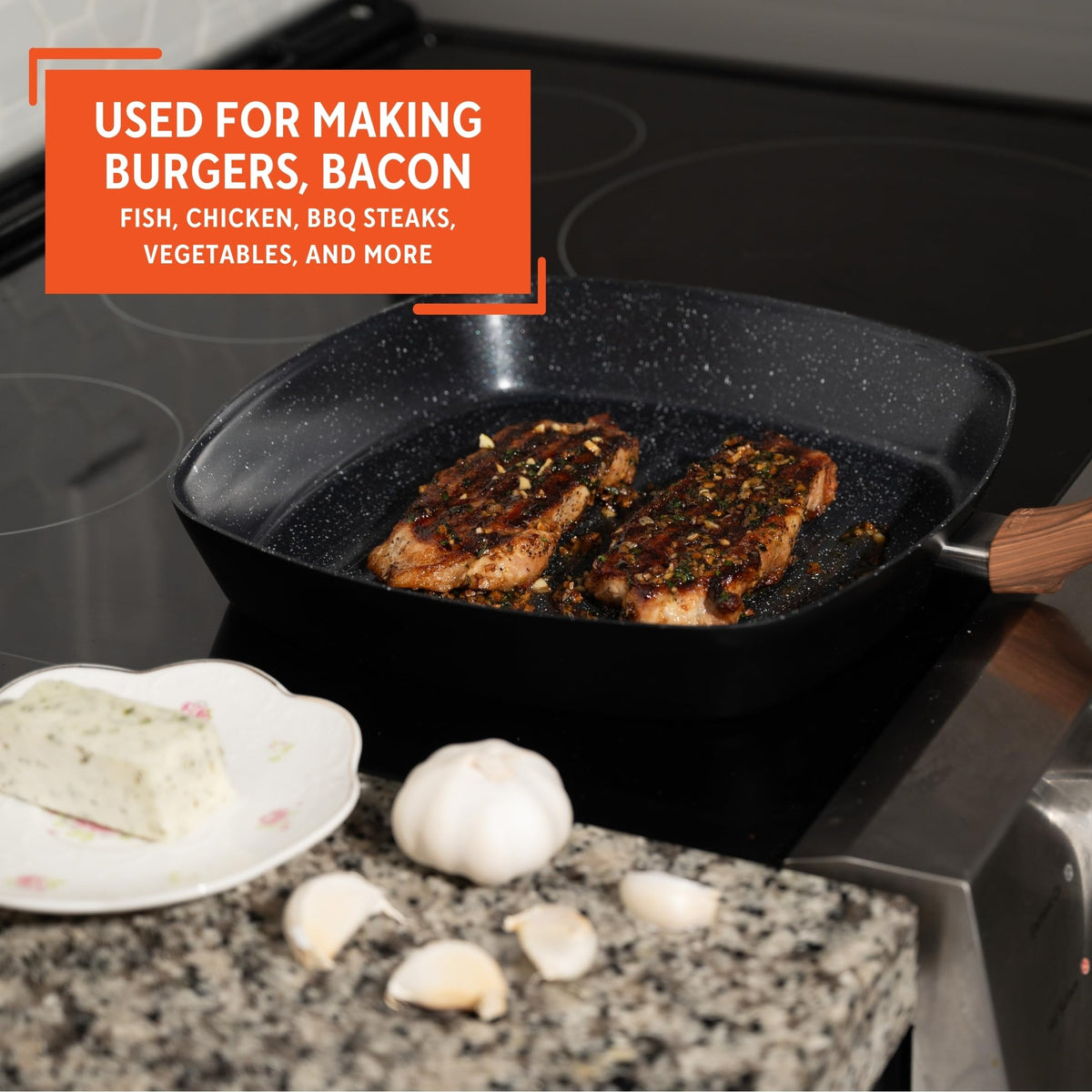 Imusa Madera large cooking surface perfect for burgers and vegetables