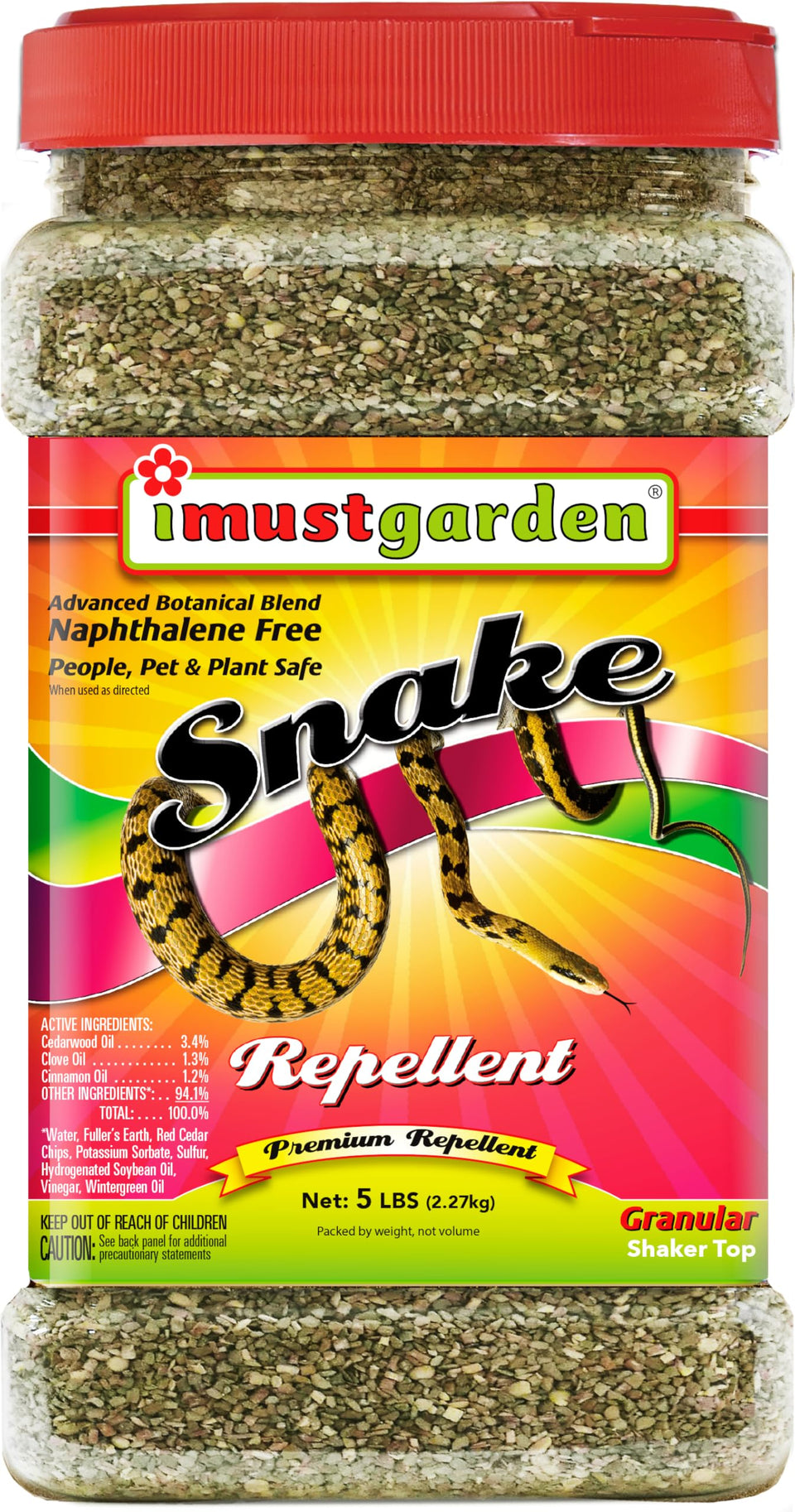 IMUSTGARDEN snake repellent granular jar deters snakes from lawns safely