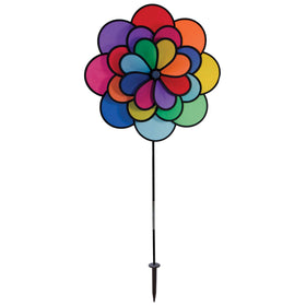 In the Breeze Triple Wheel Flower spinner with ground stake adds vibrant color to your garden.
