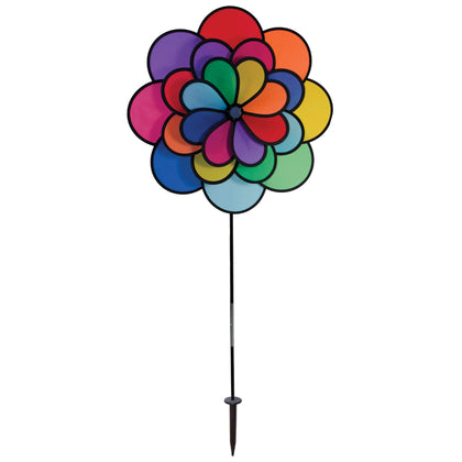 In the Breeze Triple Wheel Flower spinner with ground stake adds vibrant color to your garden.