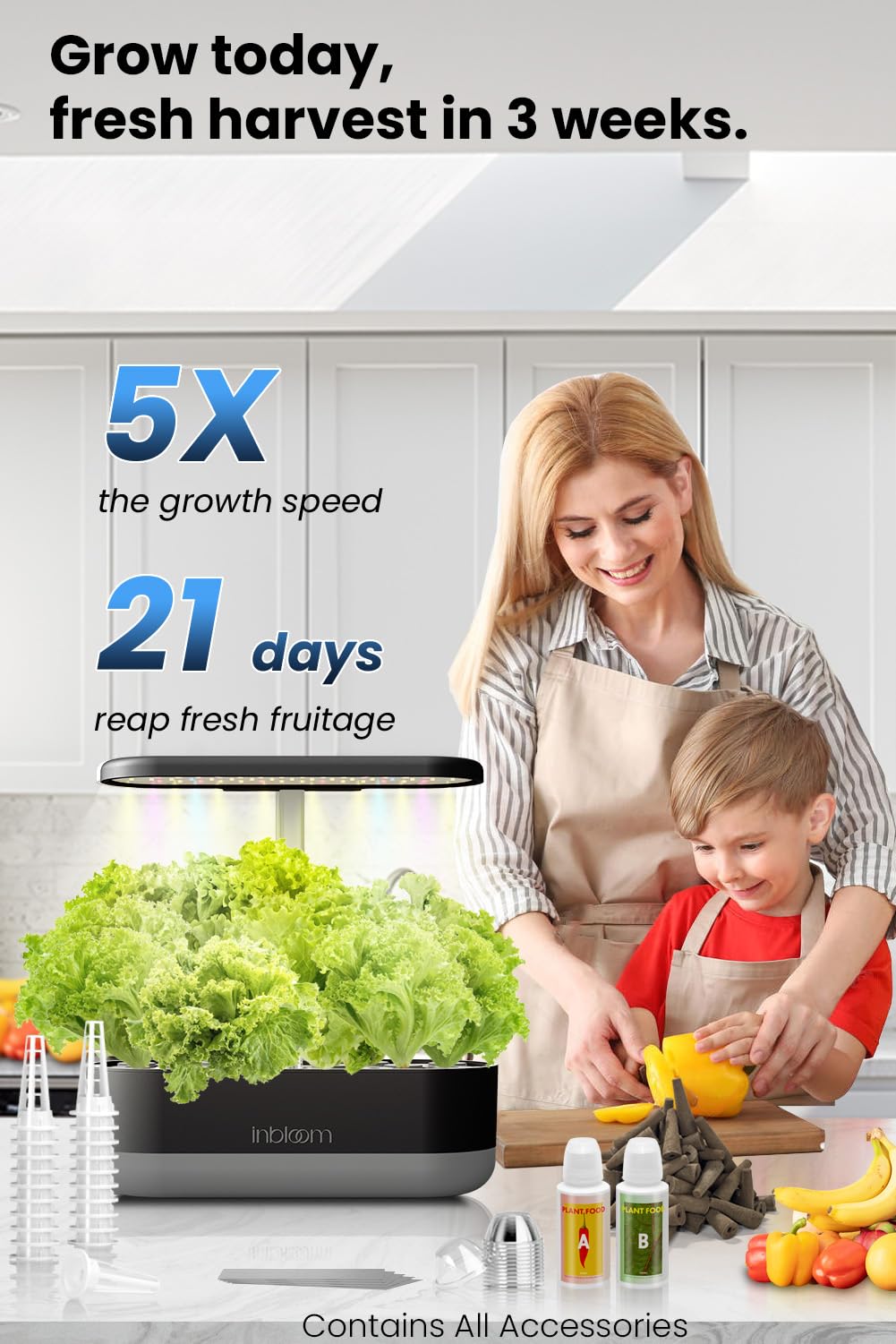Inbloom LED grow light system promotes consistent indoor plant growth.