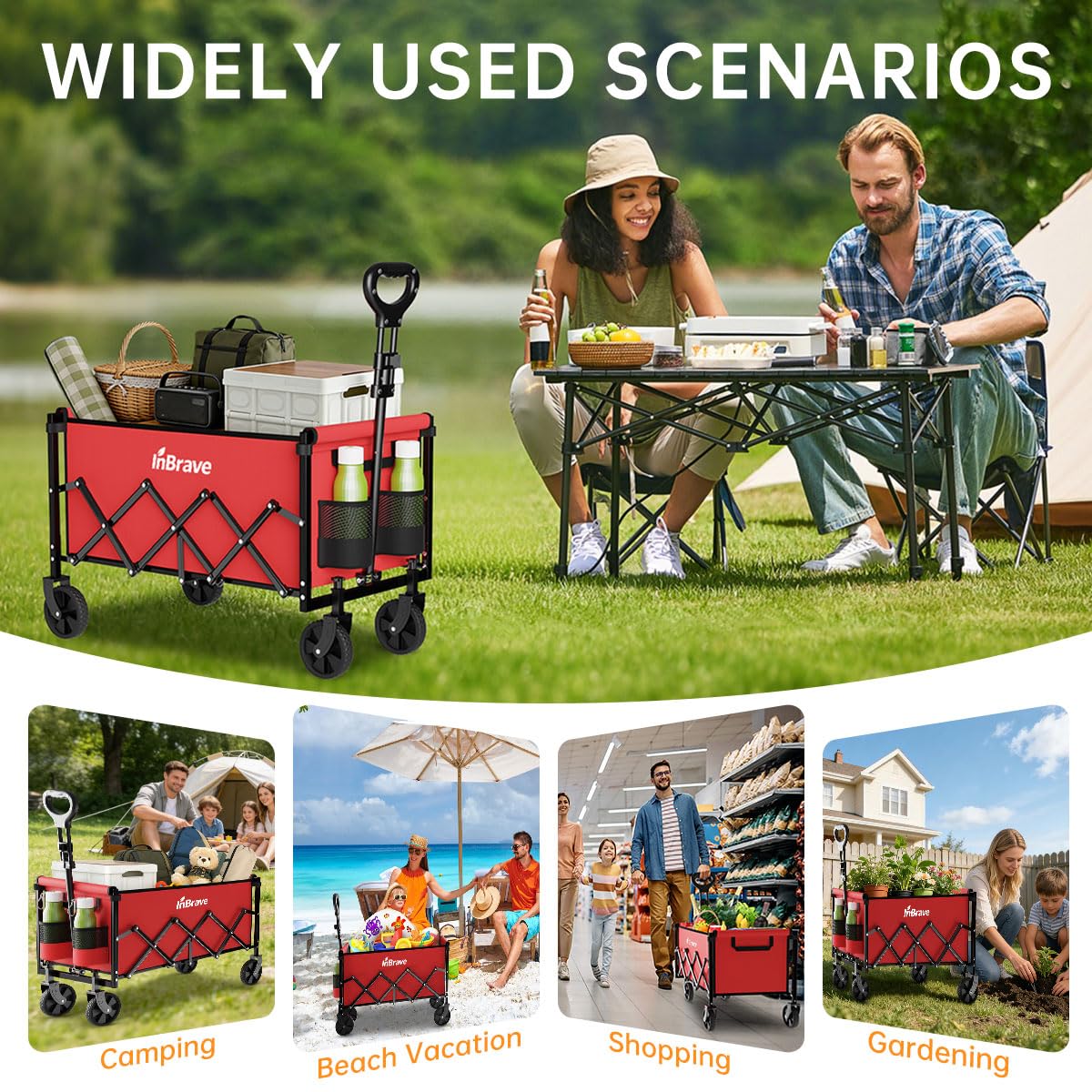 InBrave wagon handle adjustable for comfortable use by all heights.