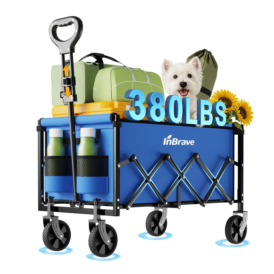 InBrave Collapsible Wagon front view shows a rugged alloy frame for heavy outdoor loads.