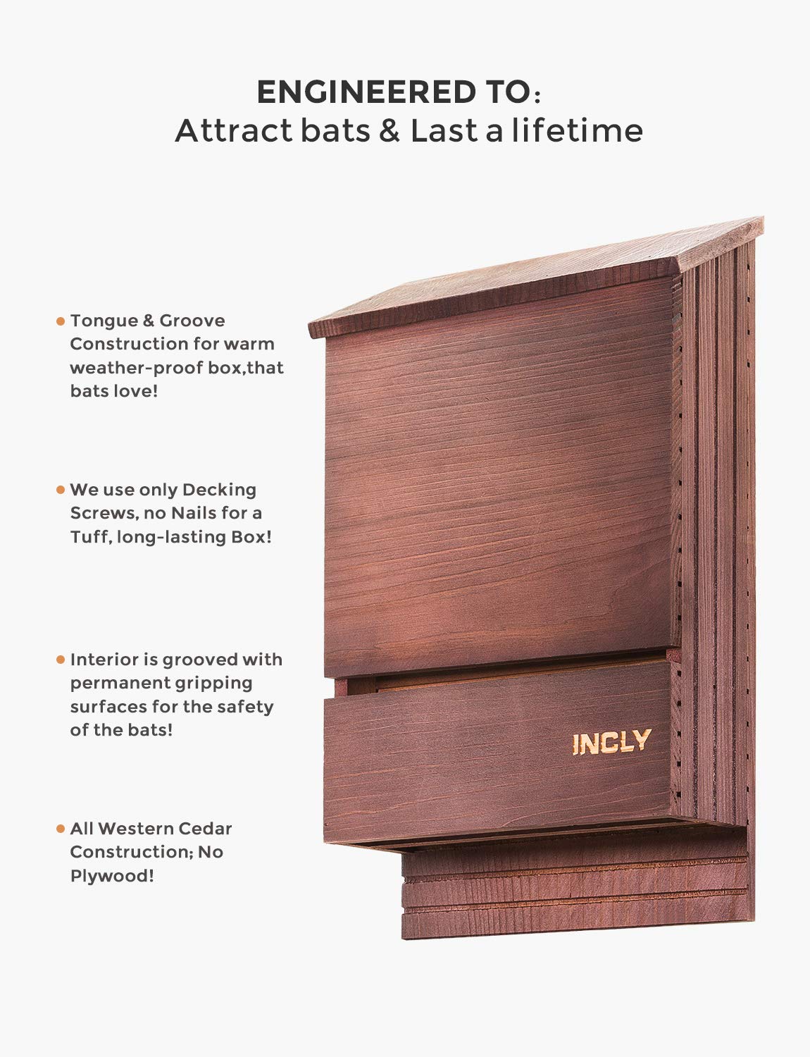 INCLY bat shelter arrives pre-assembled for easy mounting.