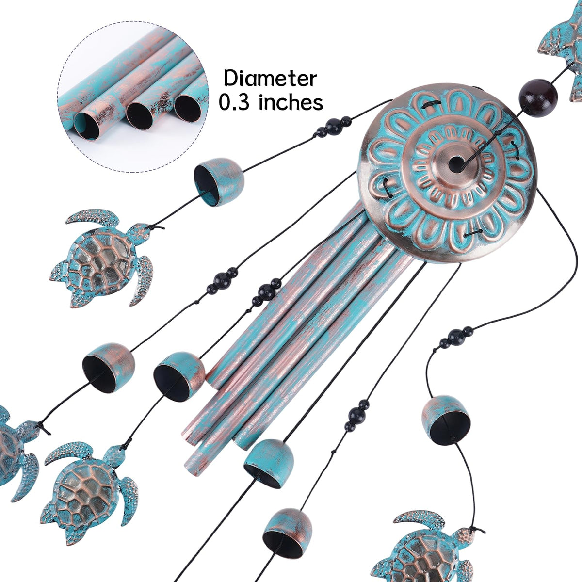 INCOK Sea Turtle Wind Chime with bells creates gentle, relaxing sounds outdoors.