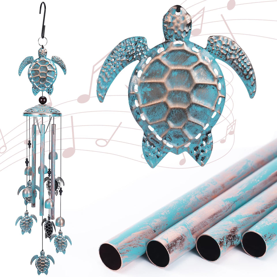 INCOK Sea Turtle Wind Chime top design with large turtle, enhances outdoor ambiance.