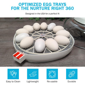 Durable, flexible egg trays support proper positioning, drainage, and airflow.