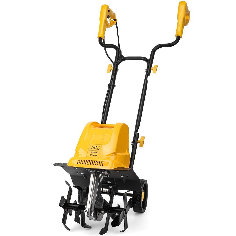 IncwBo electric tiller with 4 steel tines for deep, even soil prep.
