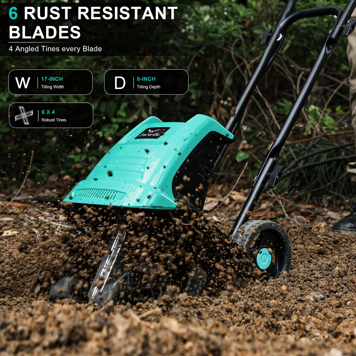IncwBo's 6 rust-resistant blades tackle tough soil smoothly