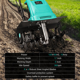 Compact electric tiller offers easy maneuverability in tight spaces