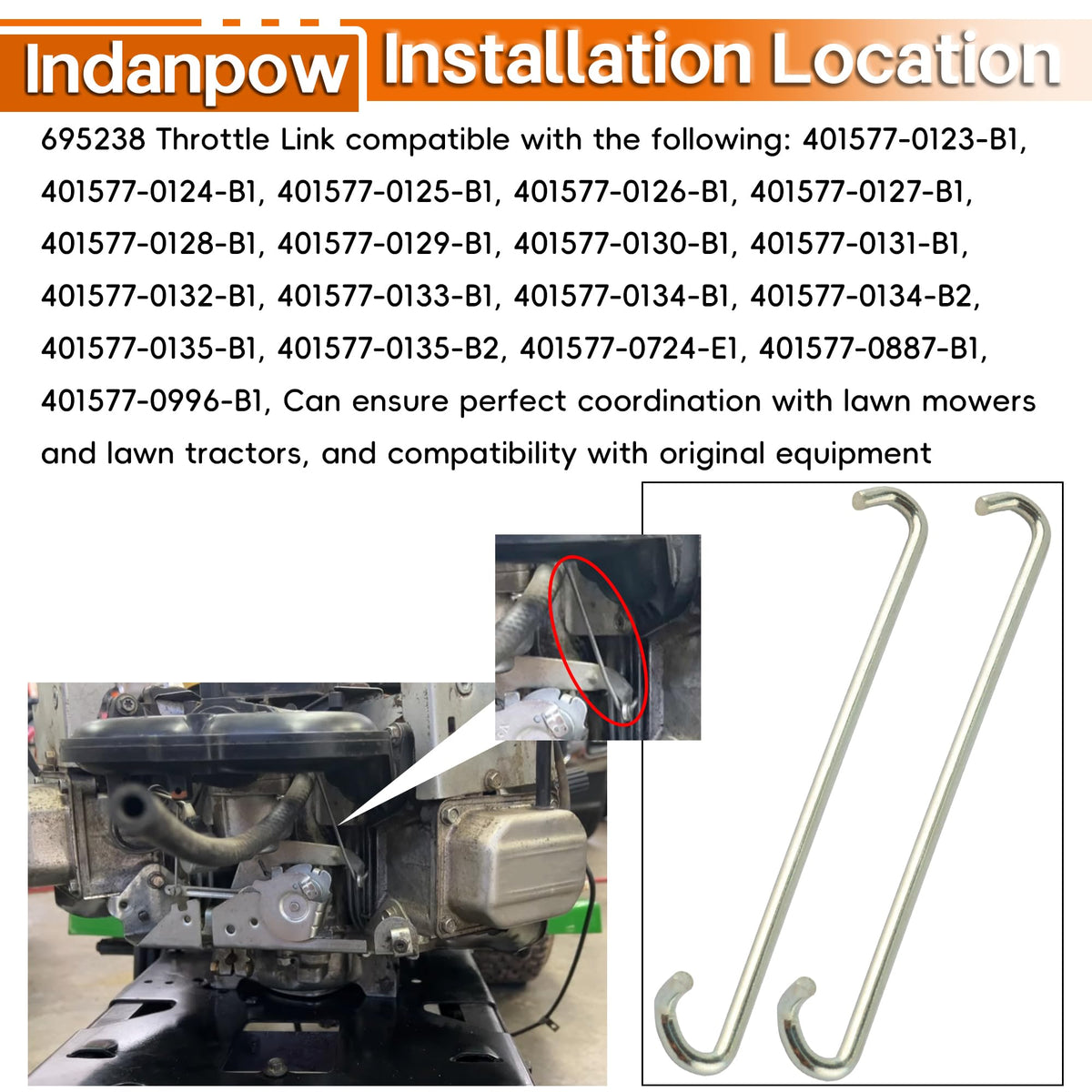 Indanpow throttle link demonstrating Briggs & Stratton compatibility for reliable maintenance