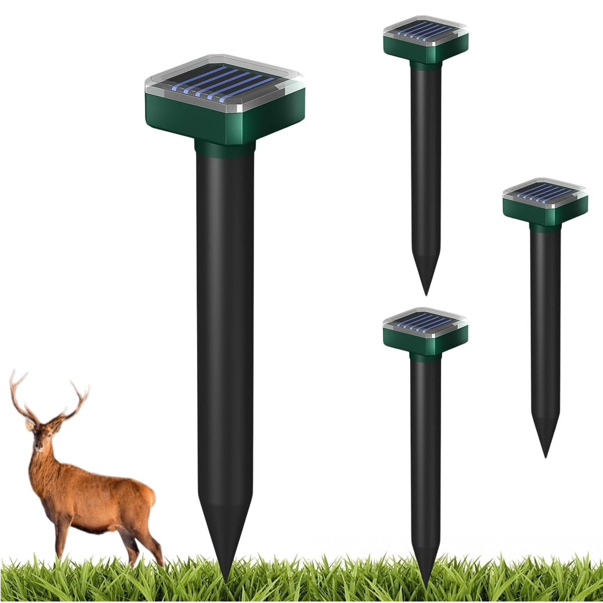 INENNT Deer Repellent Device with solar panel provides weatherproof protection for gardens.