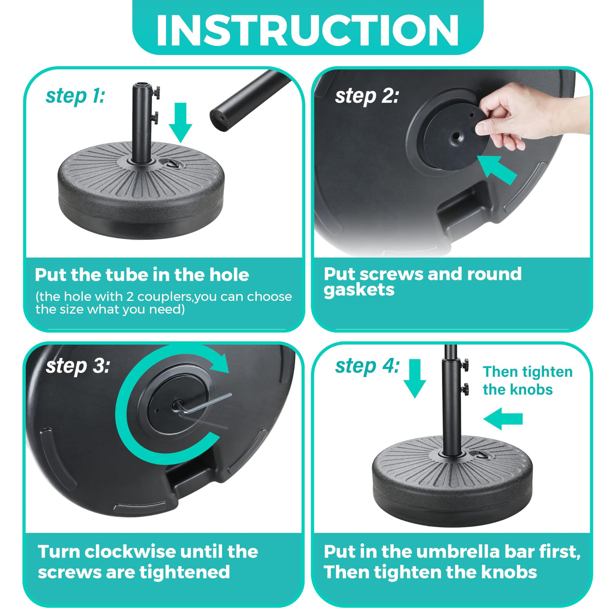 InfiniPower base with umbrella pole insert shows quick setup flexibility.