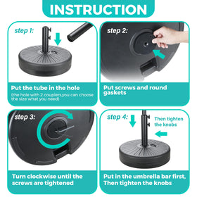 InfiniPower base with umbrella pole insert shows quick setup flexibility.