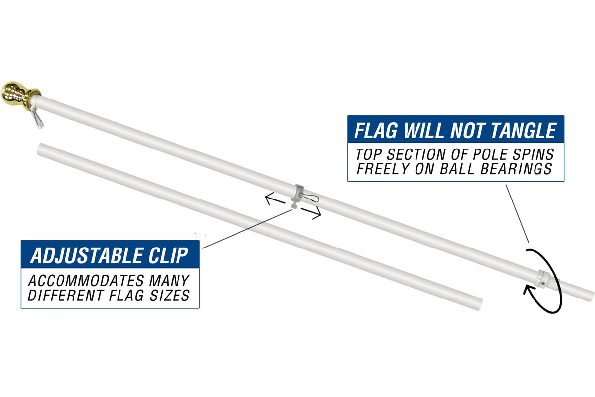 Infinity Republic pole with upper and lower clips securing the flag